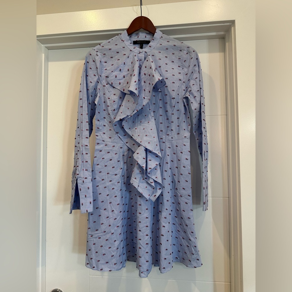 BCBG MaxAzria Blue Asymmetrical Ruffled Dress